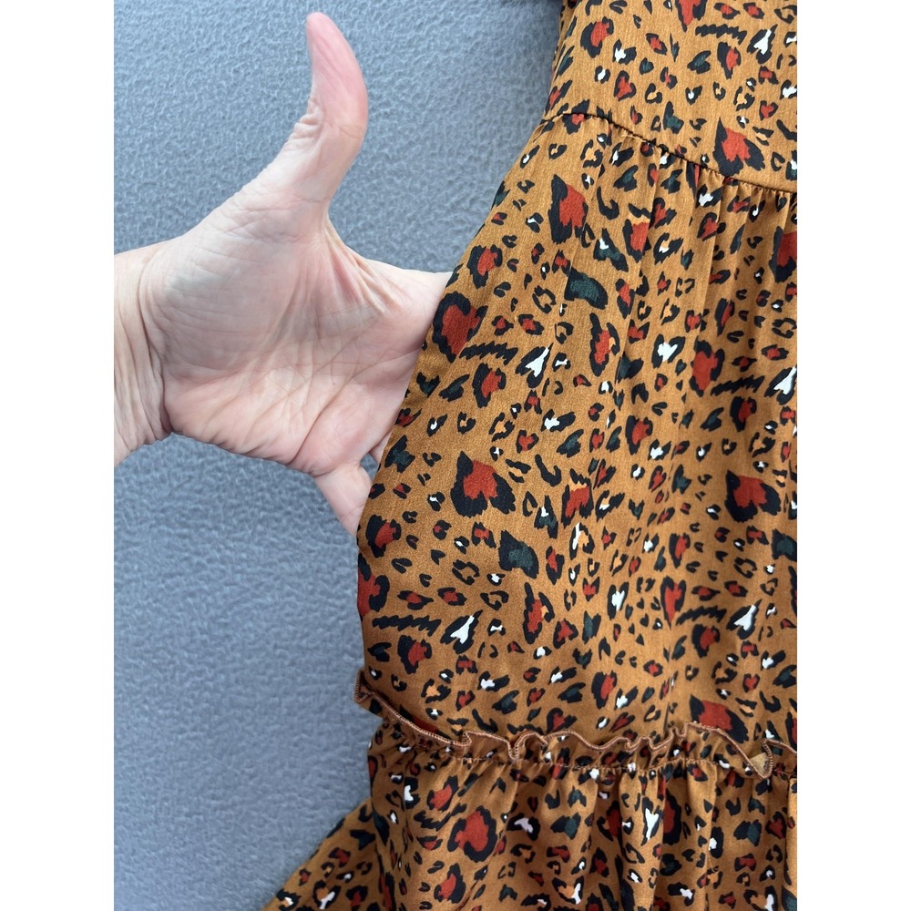 THML Dress Womens XS Animal Print Ruffle Sleeve High Neck Knee Length A-Line - Picture 6 of 13